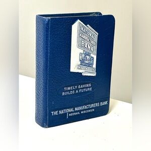 Vintage 1923 NATIONAL MANUFACTURERS BANK Neenah Wisconsin  Book Coin Bank